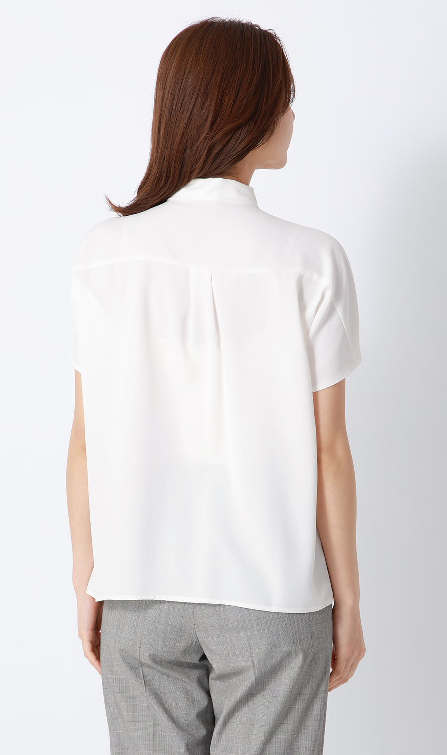 ボウタイドルマンスリーブブラウス【涼】【半袖】 ホワイト M