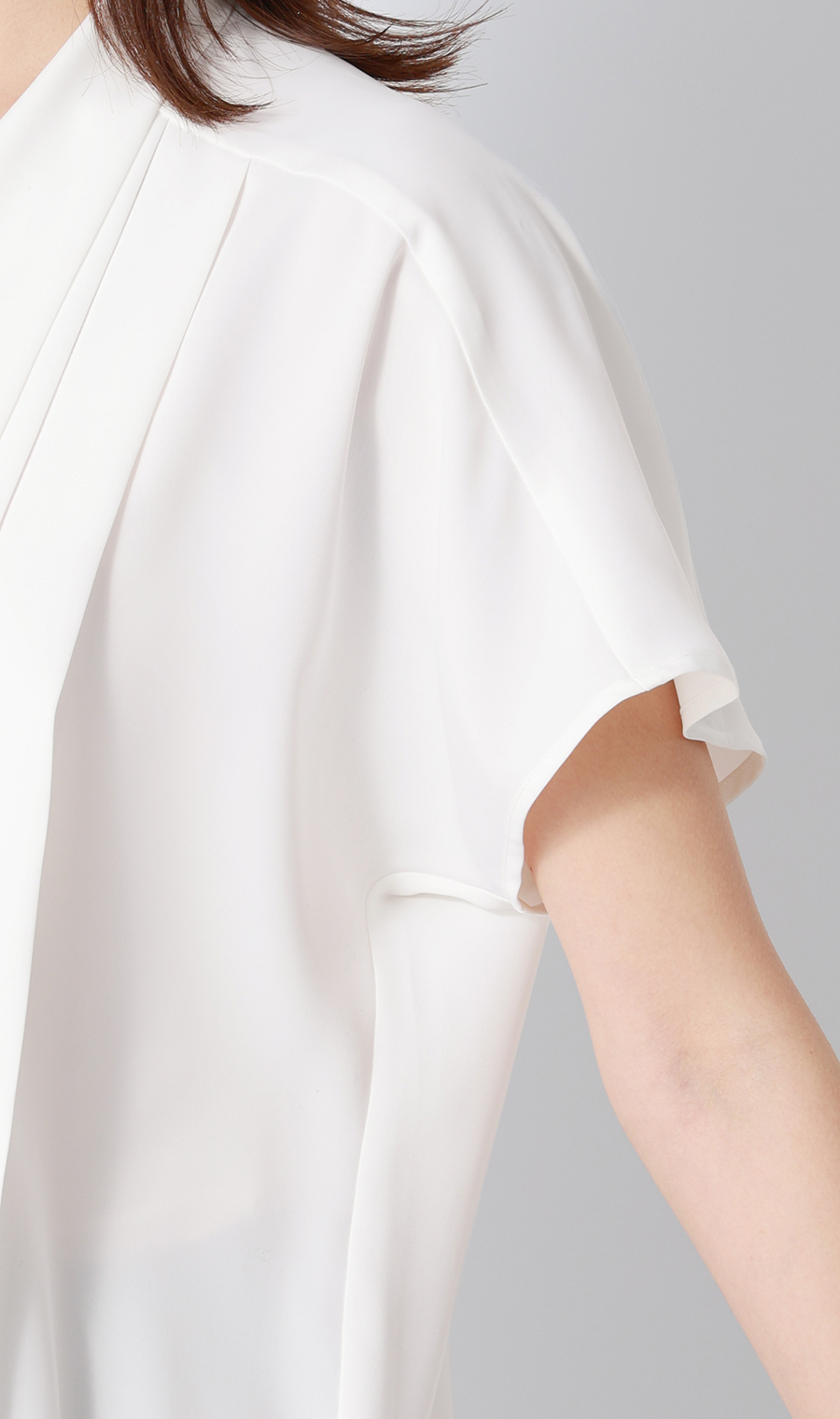 ボウタイドルマンスリーブブラウス【涼】【半袖】 ホワイト M