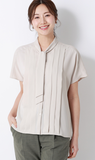 ボウタイドルマンスリーブブラウス【涼】【半袖】