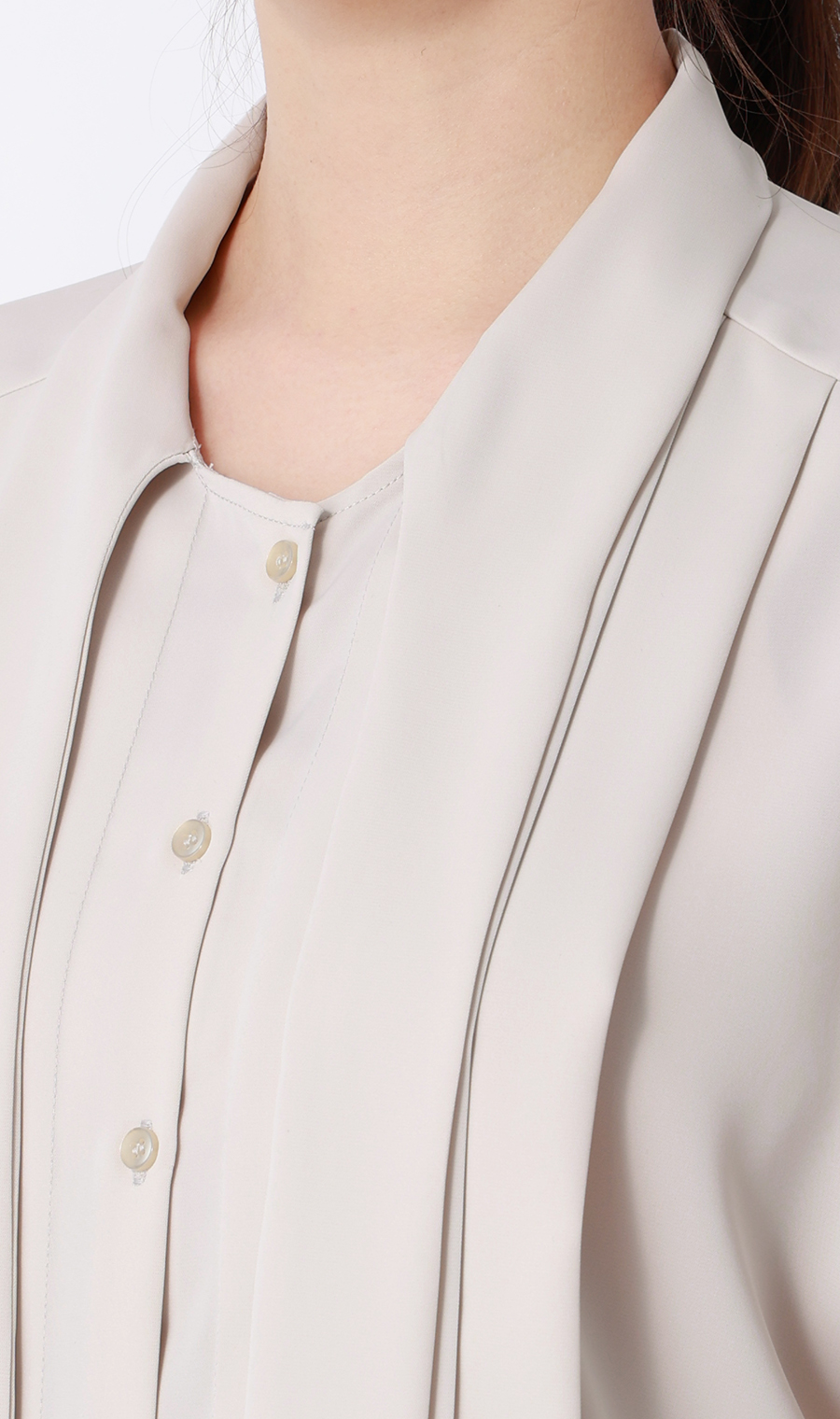 ボウタイドルマンスリーブブラウス【涼】【半袖】 ベージュ M