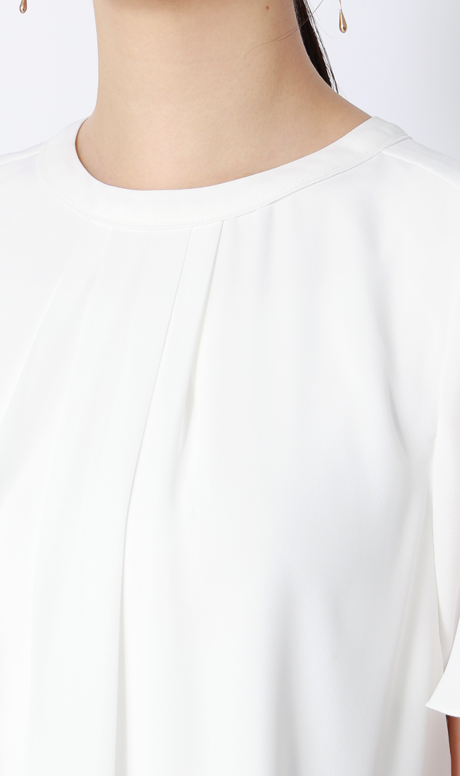 ■クルーネック配色ブラウス【半袖】【WEB限定】 ホワイト L