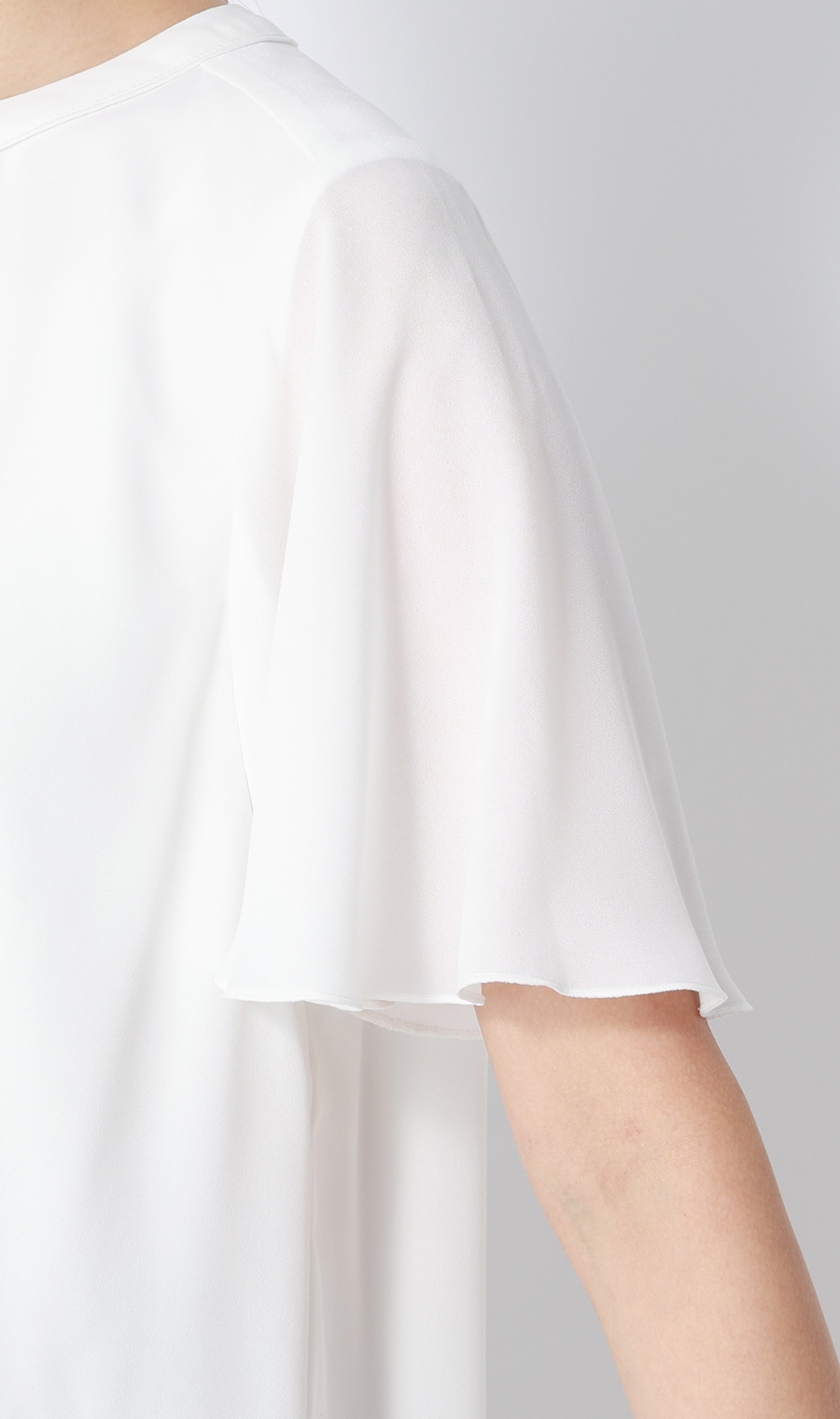 ■クルーネック配色ブラウス【半袖】【WEB限定】 ホワイト L