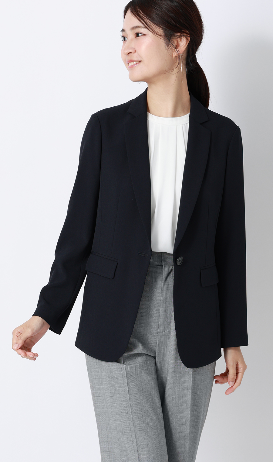 ■クルーネック配色ブラウス【半袖】【WEB限定】 ホワイト L