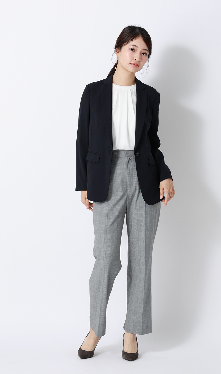 ■クルーネック配色ブラウス【半袖】【WEB限定】 ホワイト L