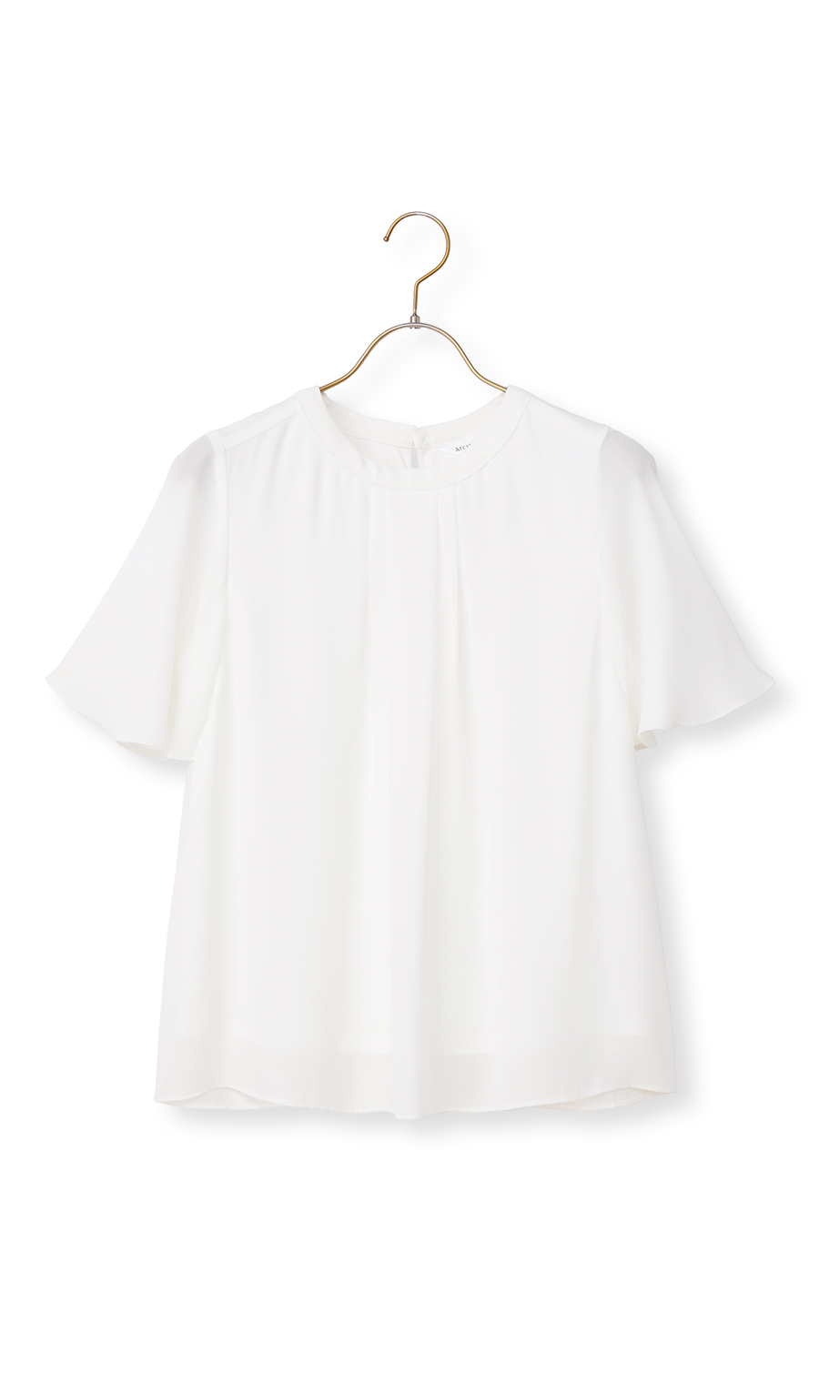 ■クルーネック配色ブラウス【半袖】【WEB限定】 ホワイト L