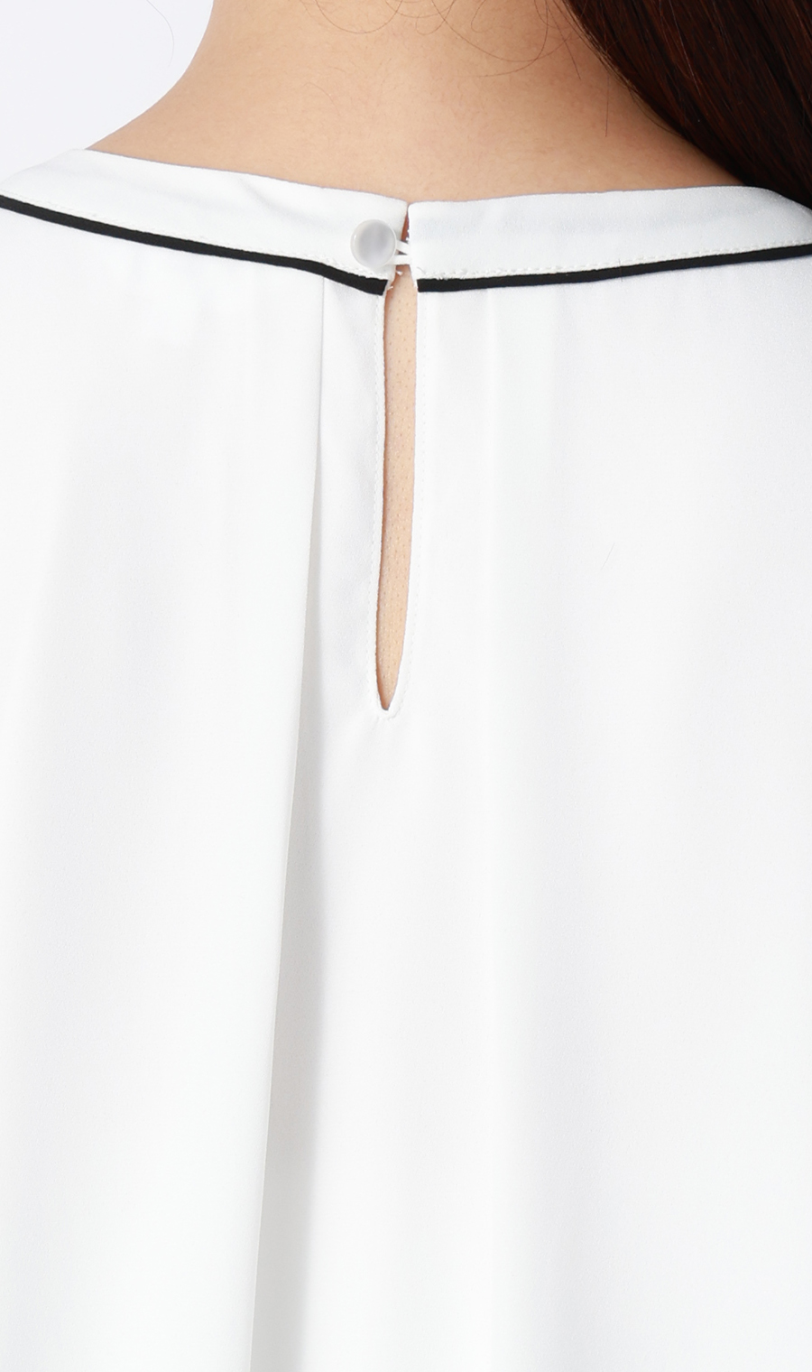 クルーネック配色ブラウス【半袖】 ホワイト 4L