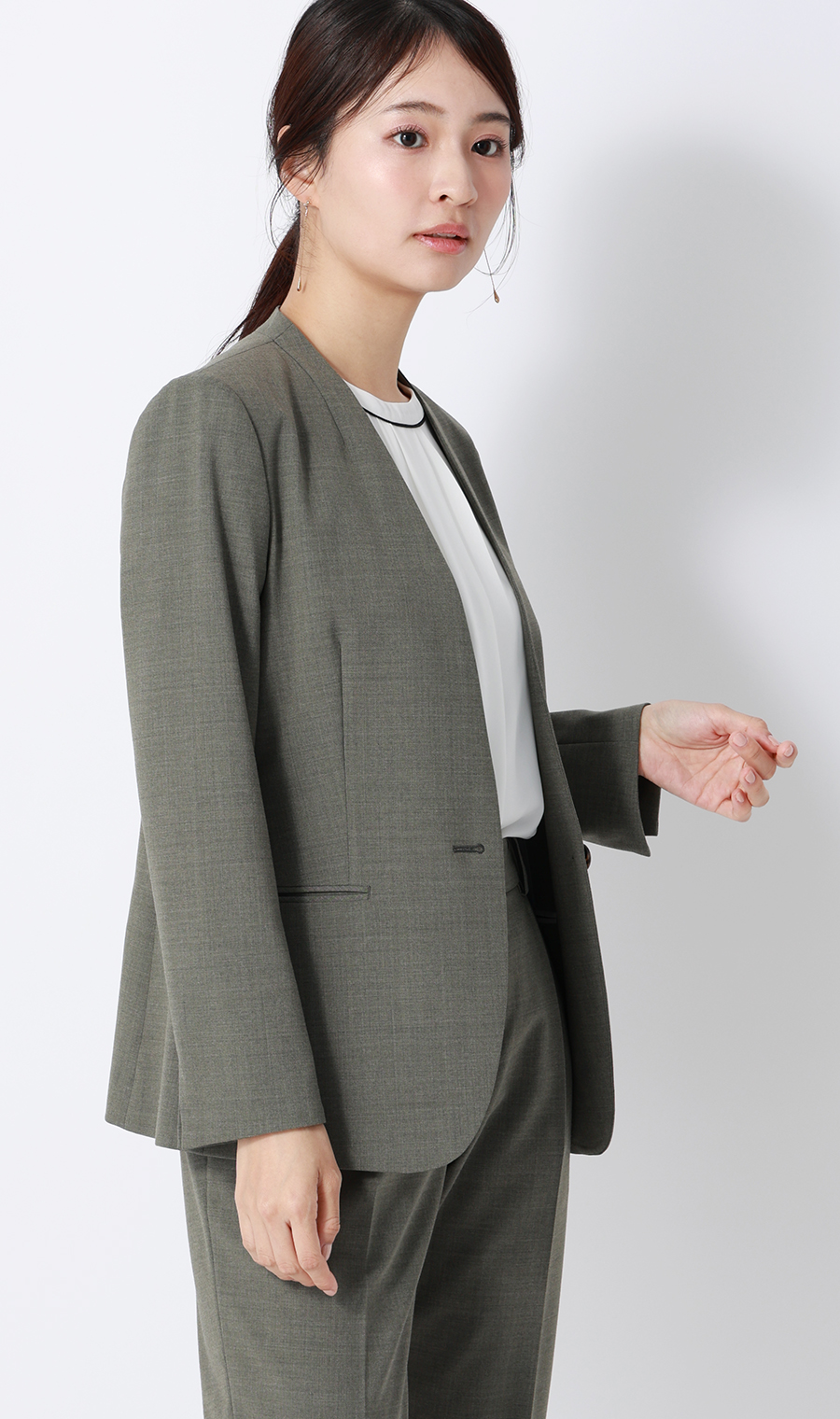 クルーネック配色ブラウス【半袖】 ホワイト 4L