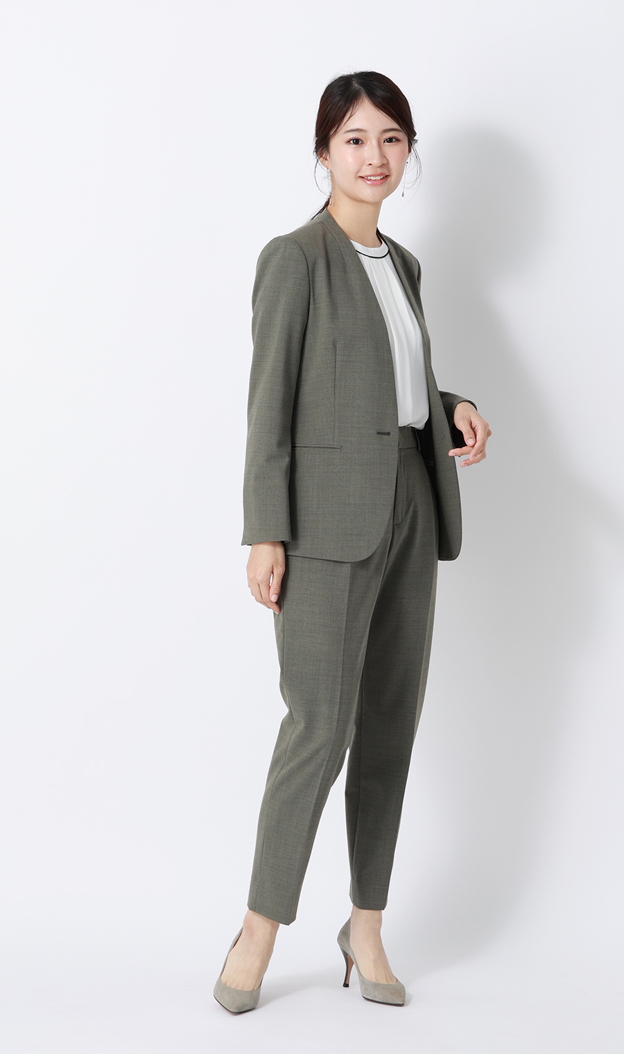 クルーネック配色ブラウス【半袖】 ホワイト 4L