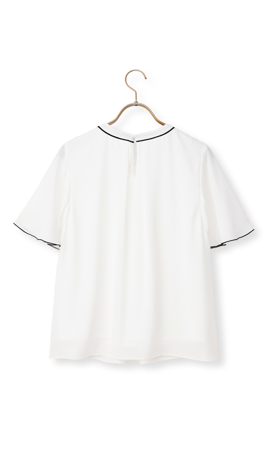 クルーネック配色ブラウス【半袖】 ホワイト 4L