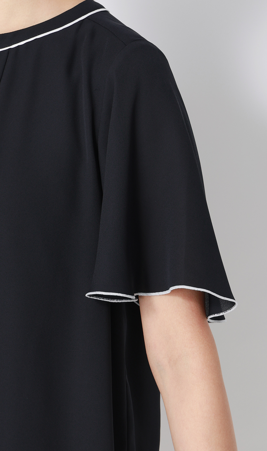 クルーネック配色ブラウス【半袖】 ネイビー SS