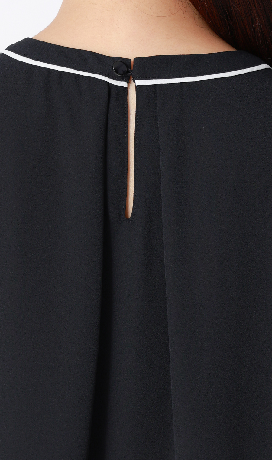 クルーネック配色ブラウス【半袖】 ネイビー SS