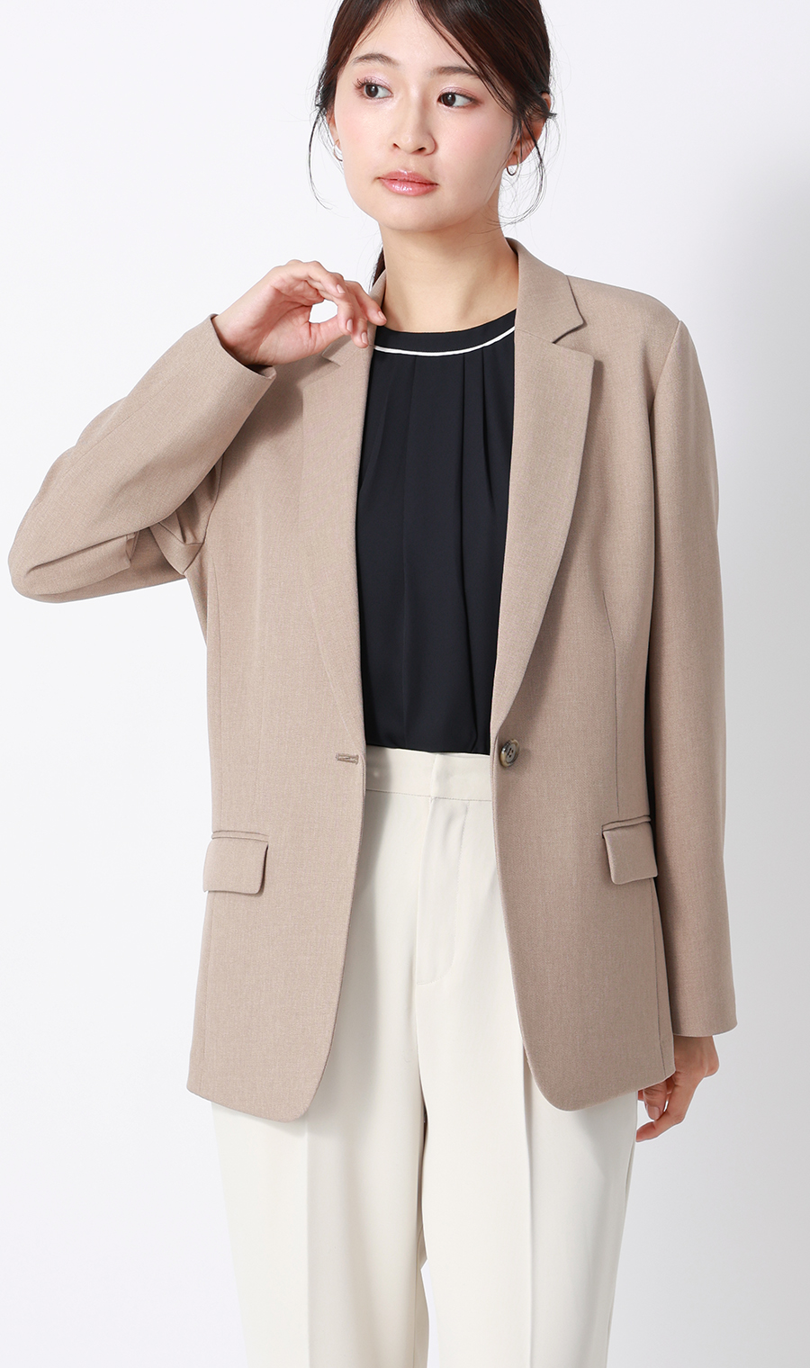 クルーネック配色ブラウス【半袖】 ネイビー SS