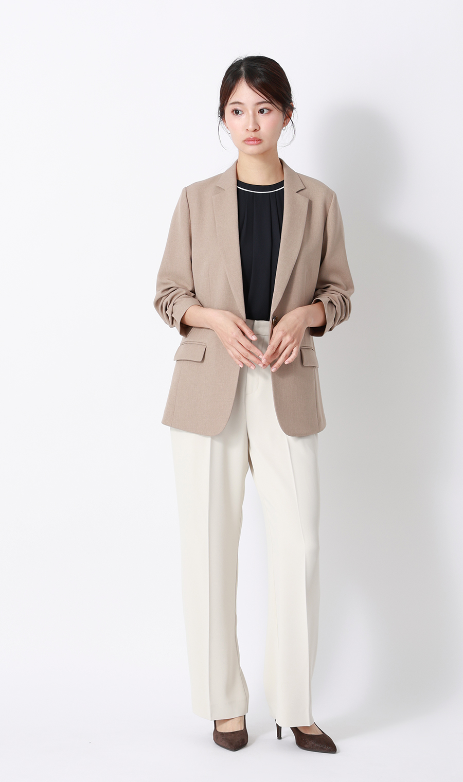 クルーネック配色ブラウス【半袖】 ネイビー SS