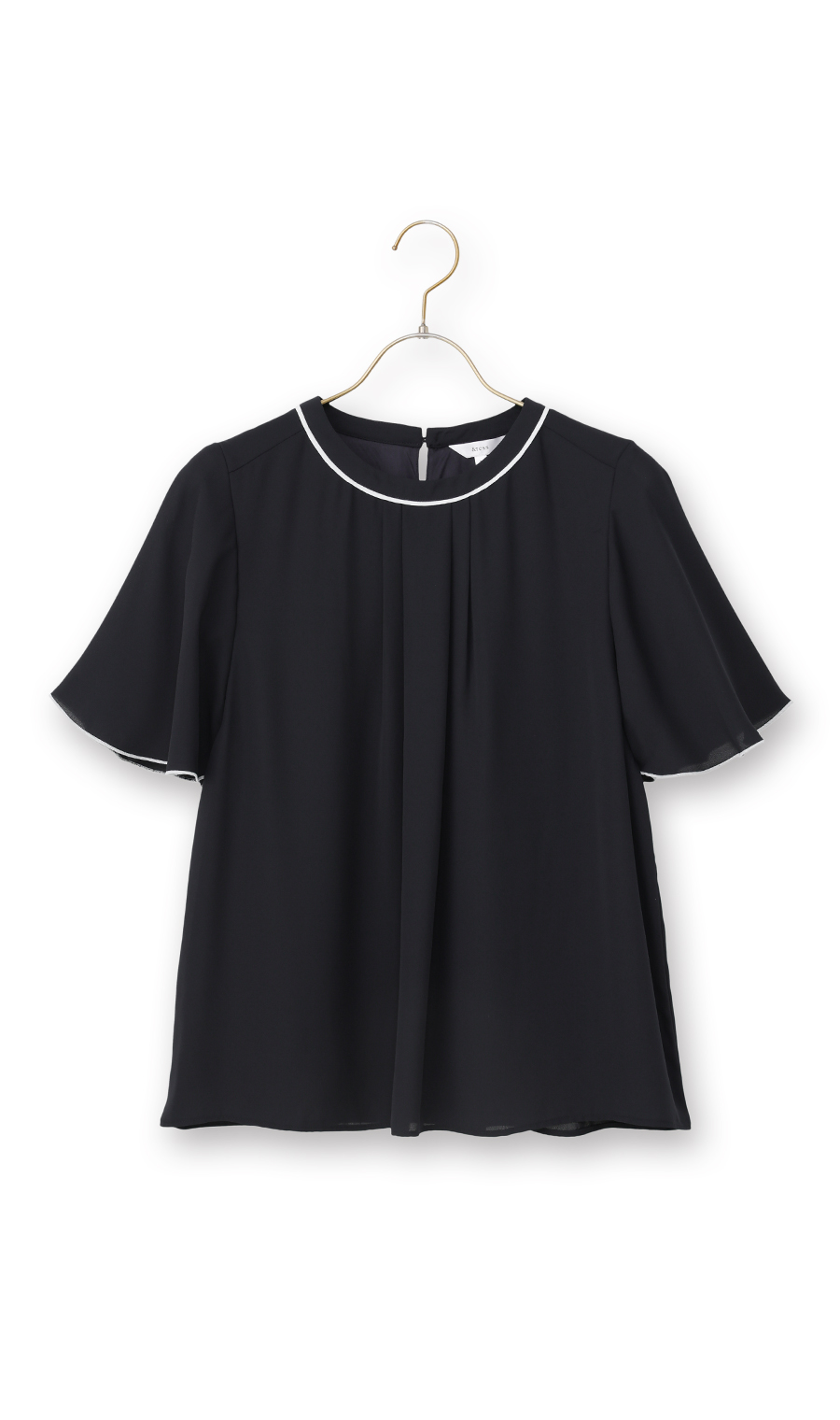 クルーネック配色ブラウス【半袖】 ネイビー SS