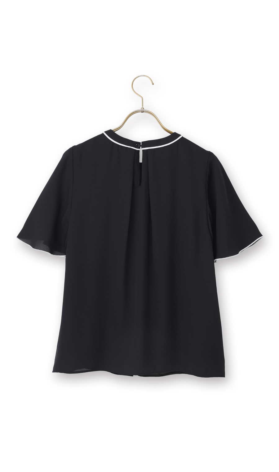 クルーネック配色ブラウス【半袖】 ネイビー SS