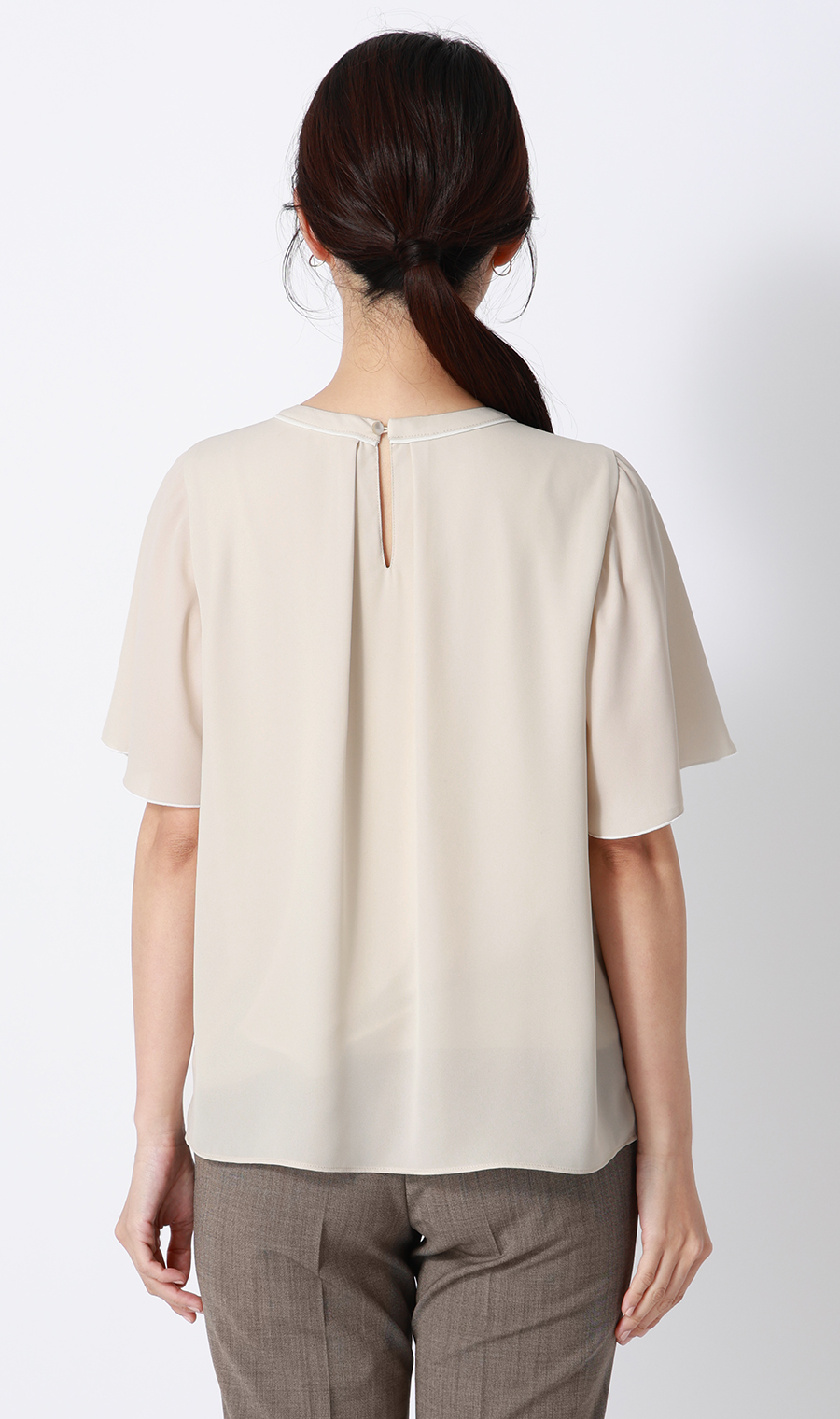 クルーネック配色ブラウス【半袖】 ベージュ SS