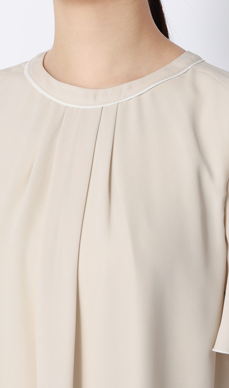 クルーネック配色ブラウス【半袖】 ベージュ SS