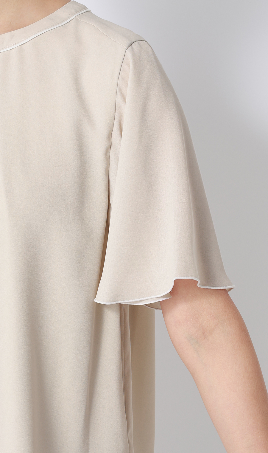 クルーネック配色ブラウス【半袖】 ベージュ SS