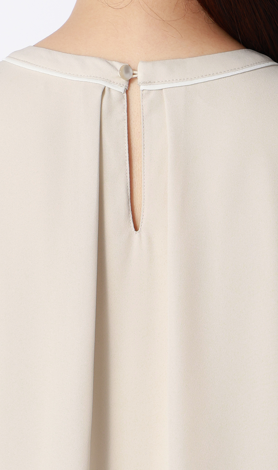 クルーネック配色ブラウス【半袖】 ベージュ SS