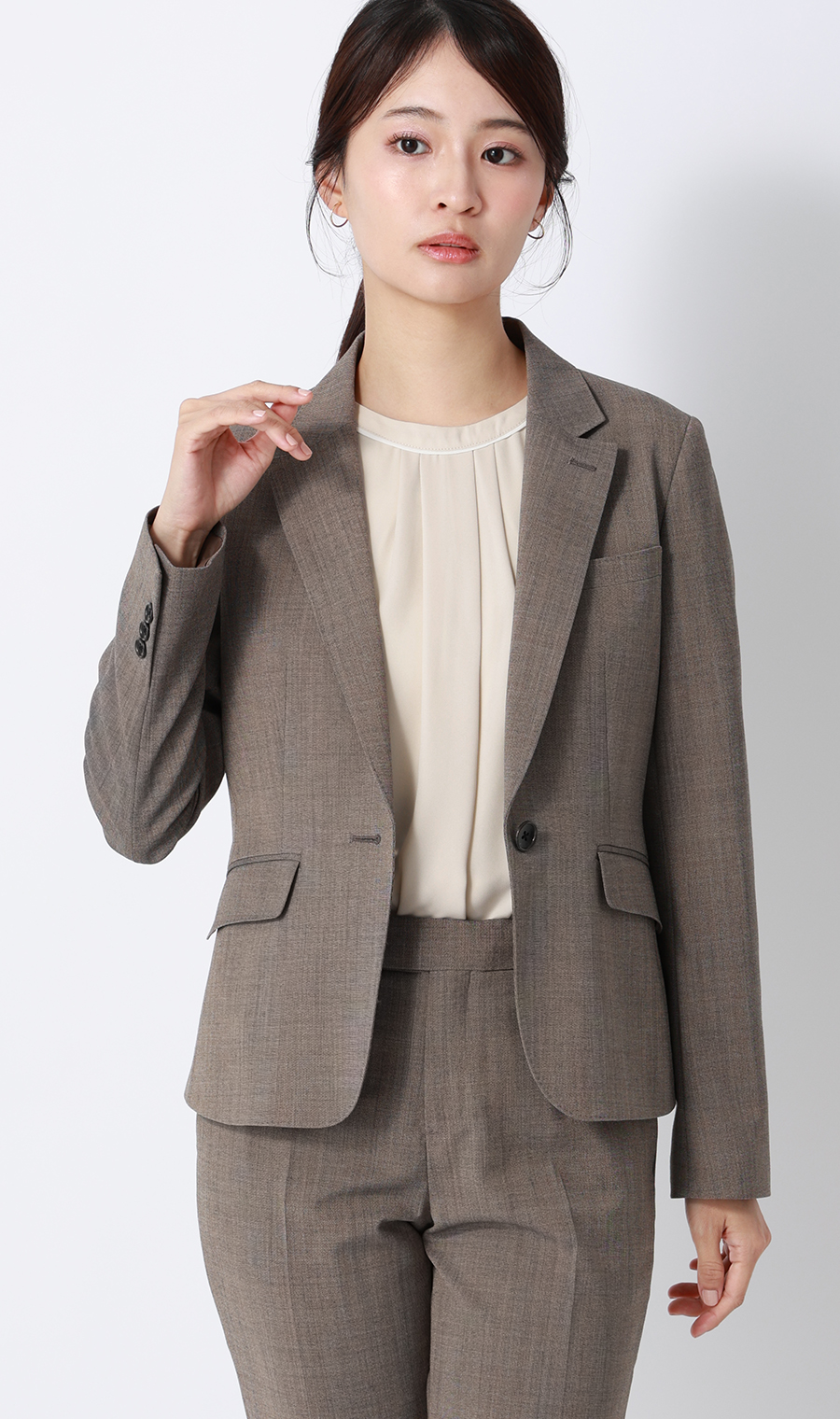 クルーネック配色ブラウス【半袖】 ベージュ SS