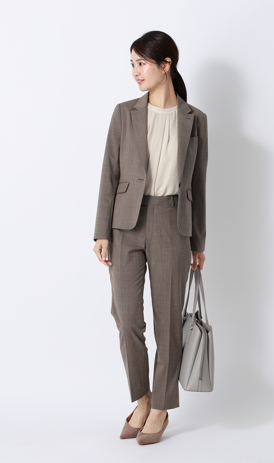 クルーネック配色ブラウス【半袖】 ベージュ SS