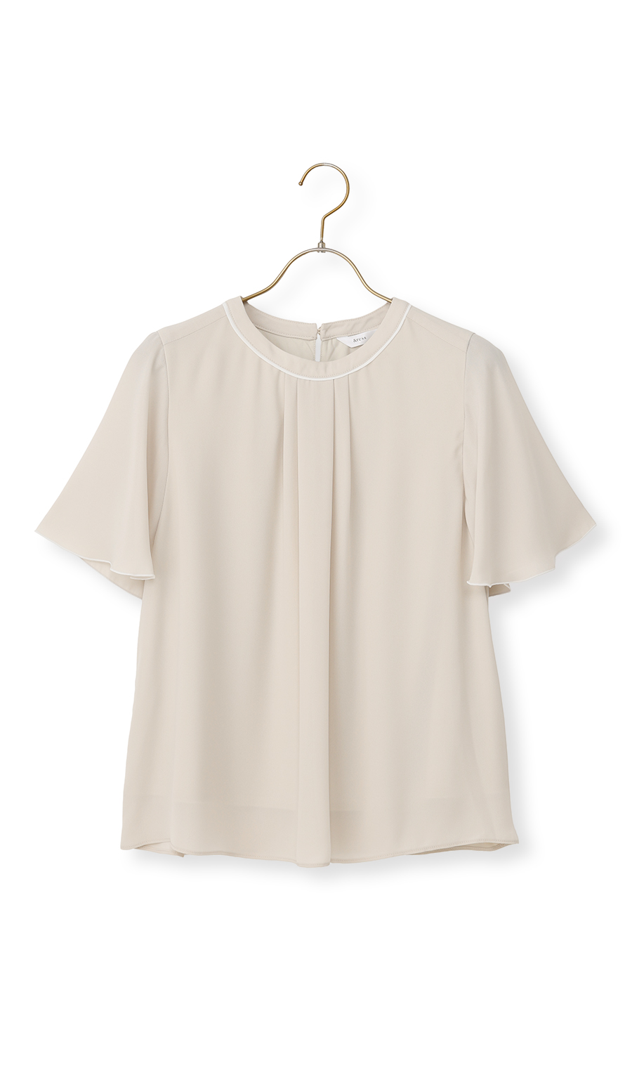 クルーネック配色ブラウス【半袖】 ベージュ SS