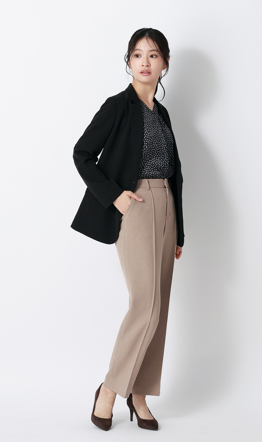 Vネックサテンブラウス【涼】【半袖】 ネイビー S