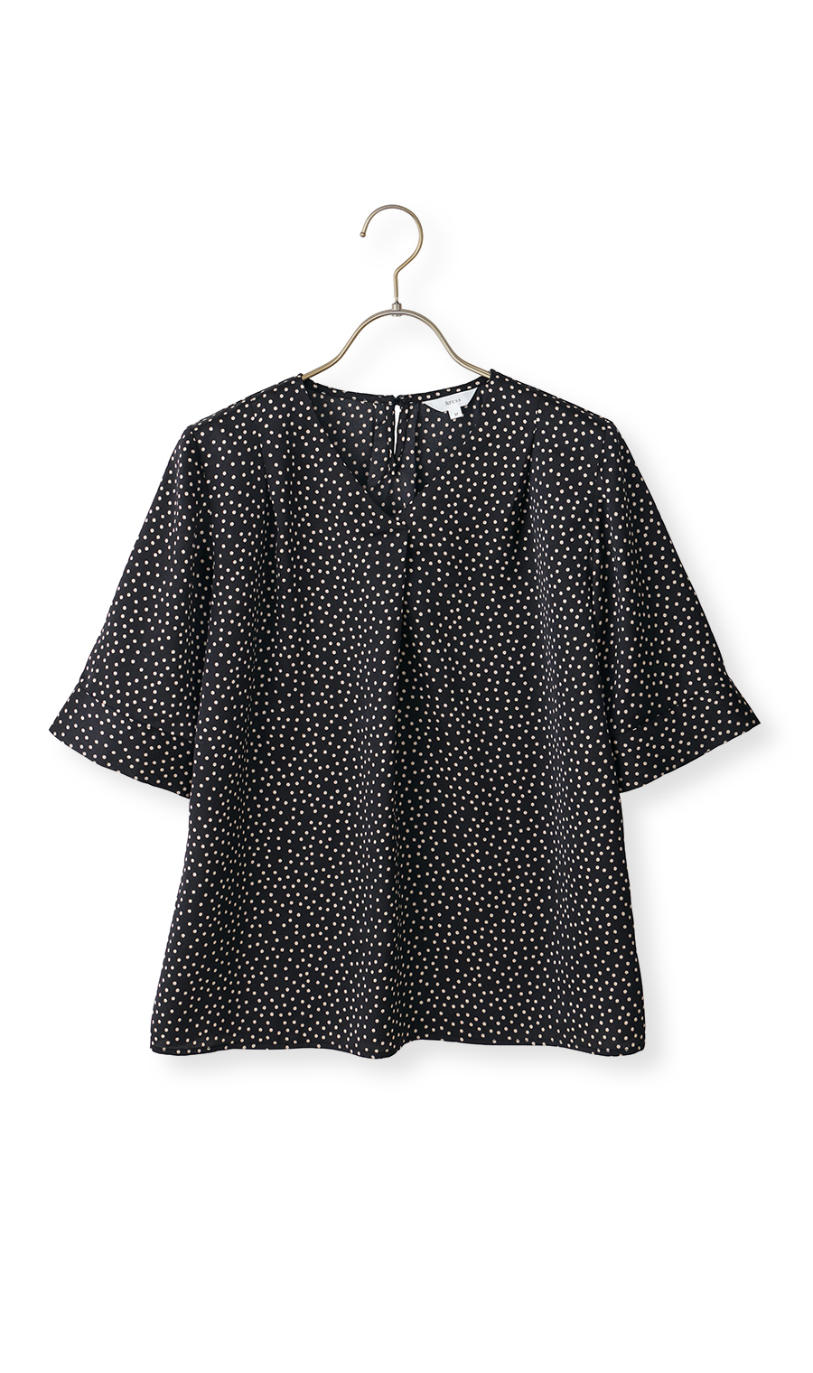 Vネックサテンブラウス【涼】【半袖】 ネイビー S