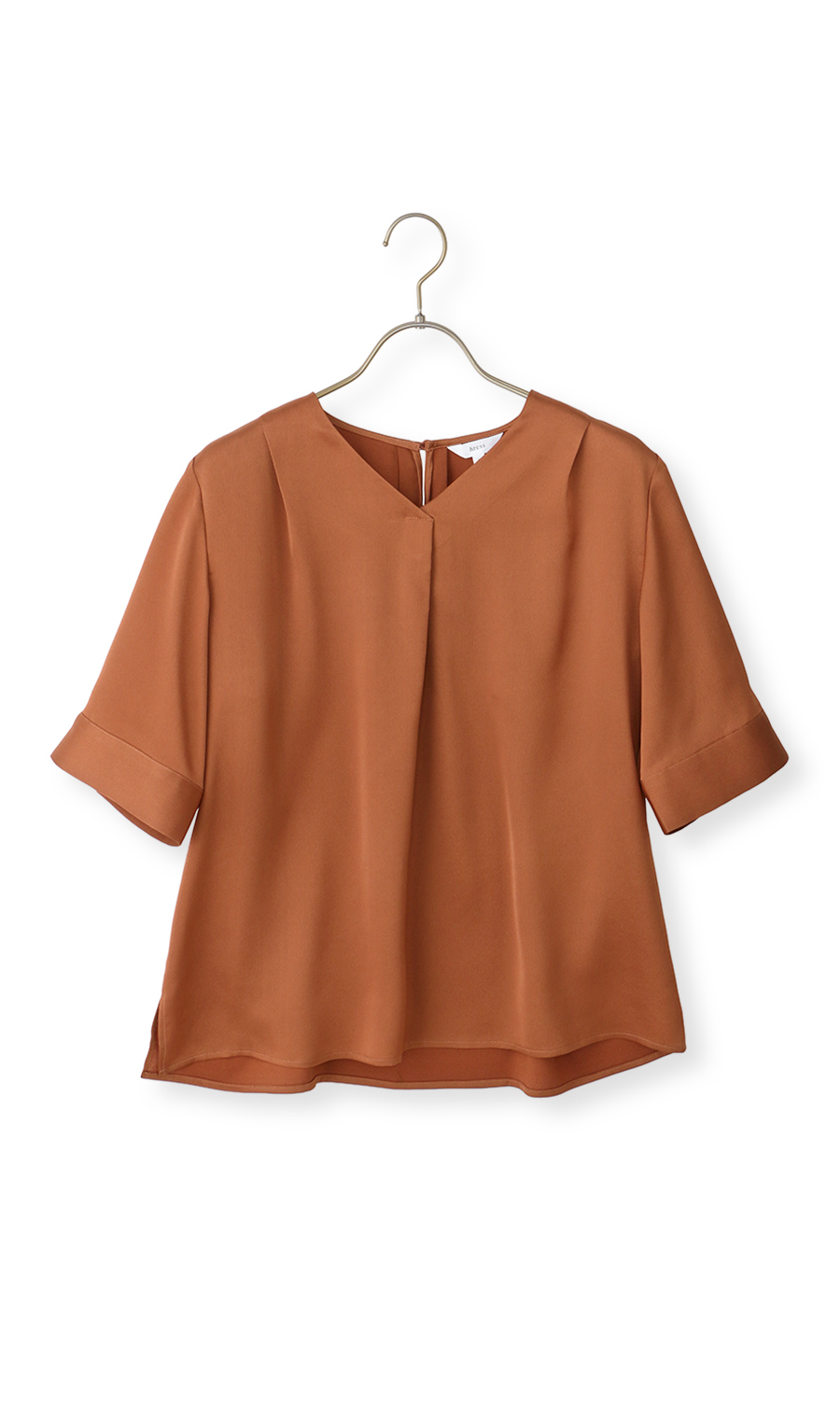 Vネックサテンブラウス【涼】【半袖】 オレンジ S