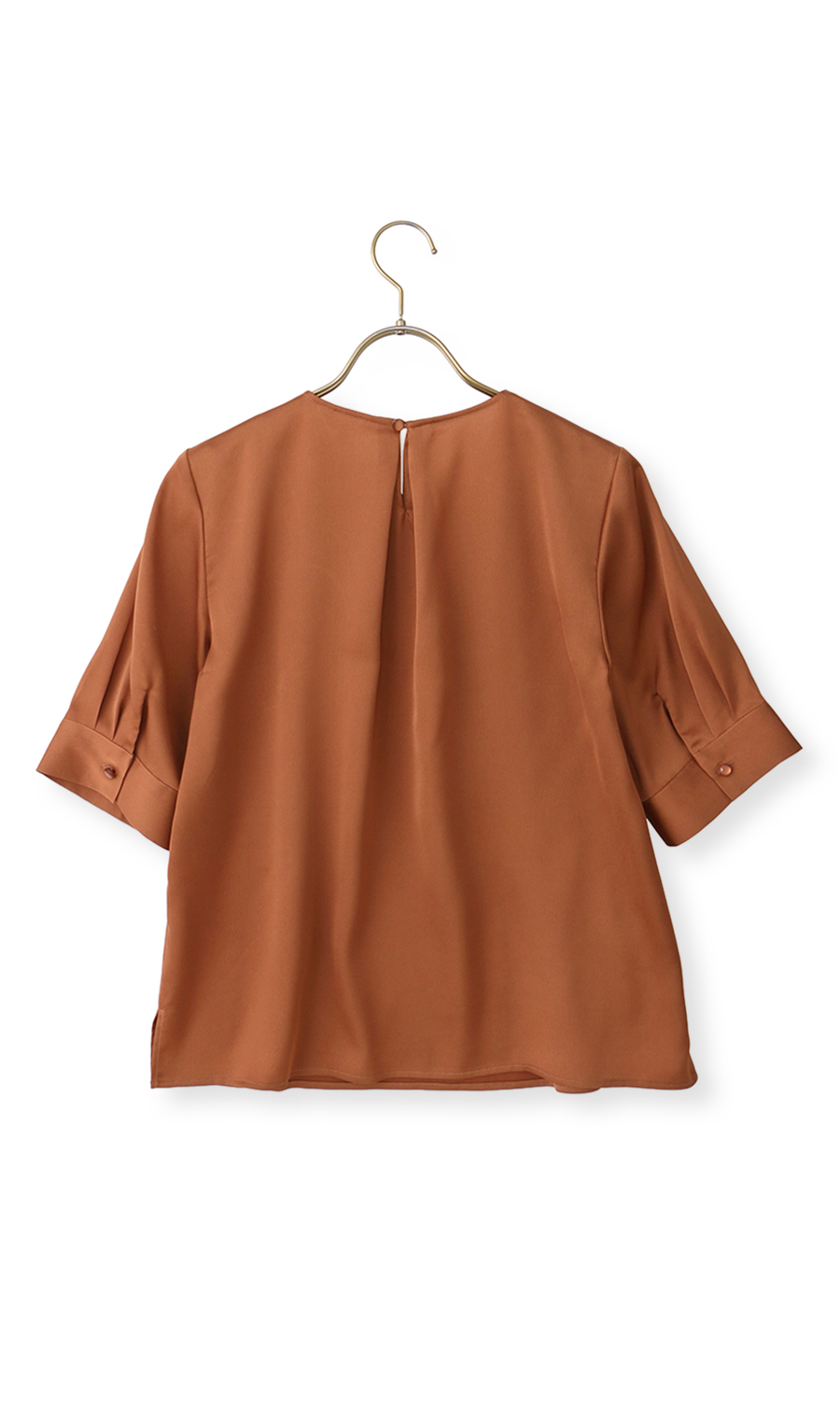 Vネックサテンブラウス【涼】【半袖】 オレンジ S