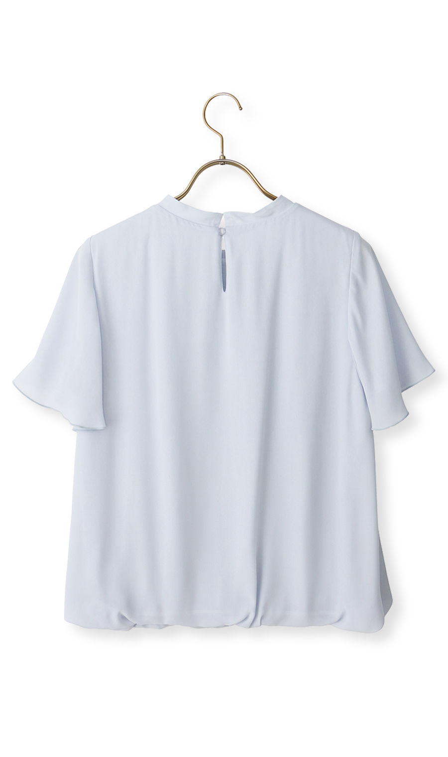 フロントタックバルーンヘムブラウス【涼】【半袖】 サックス SS