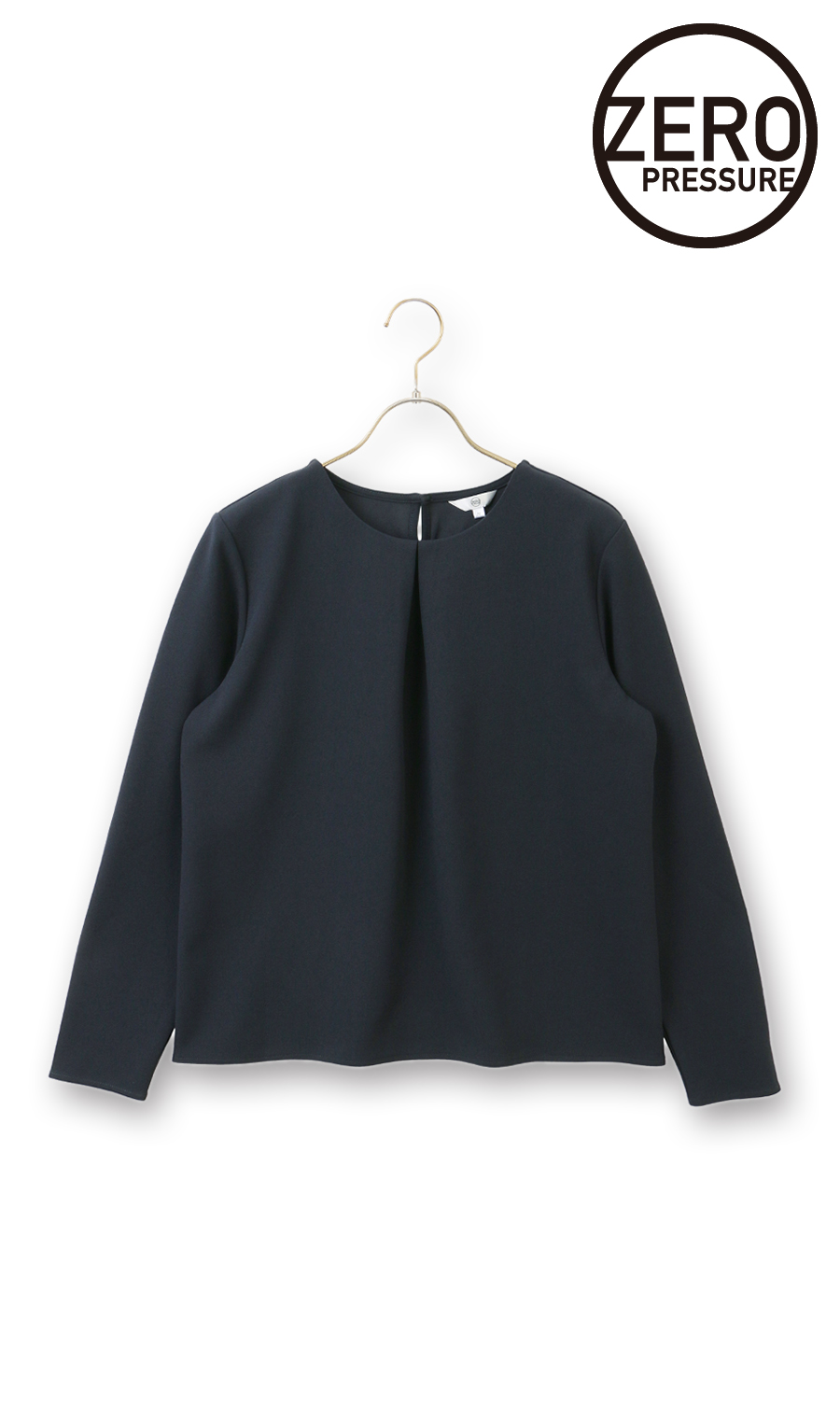 ゼロプレッシャーブラウス【タックデザイン】【長袖】 ネイビー系 3L