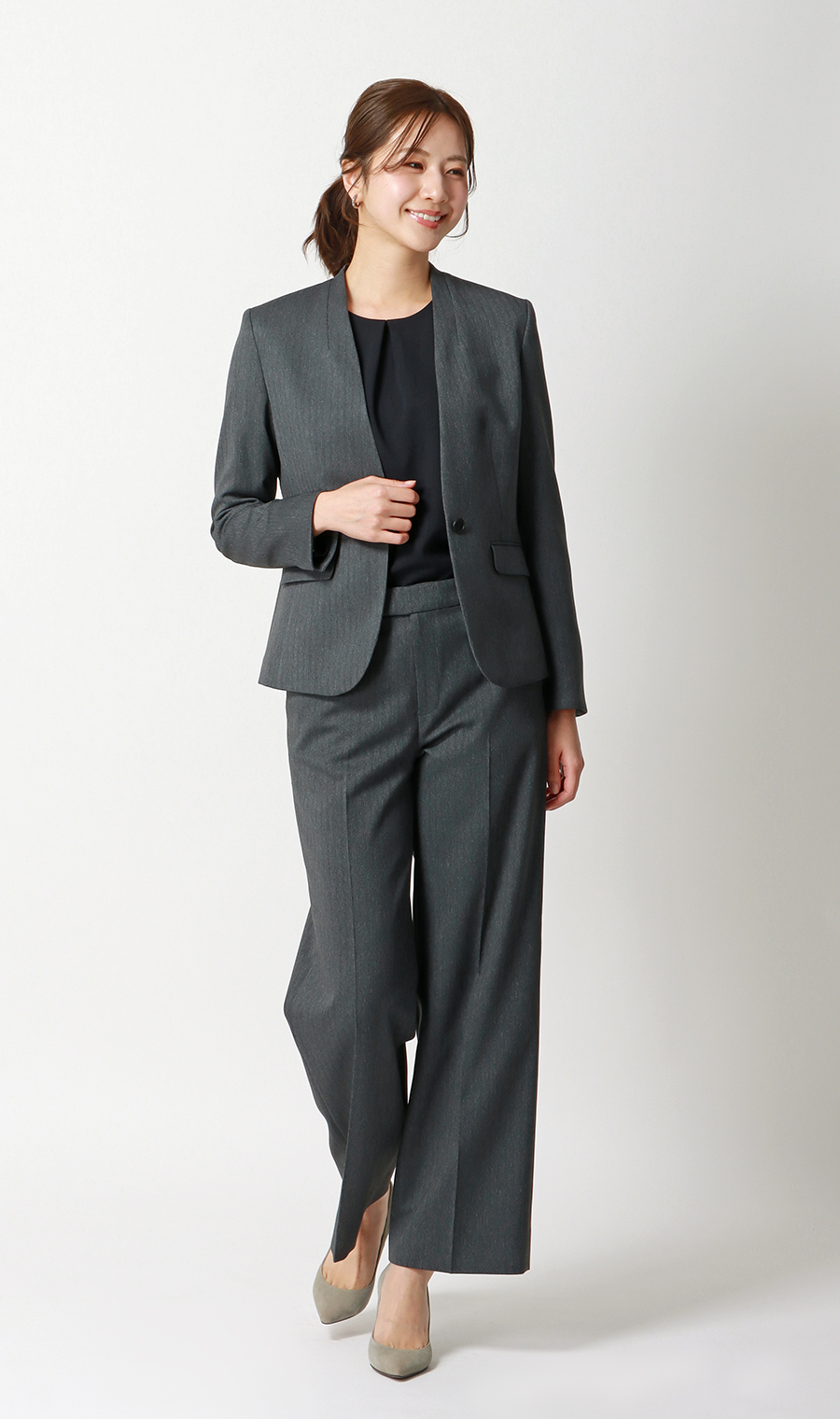 ゼロプレッシャーブラウス【タックデザイン】【長袖】 ネイビー S