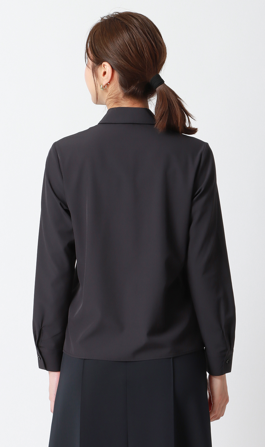 【みんなのブラウス】ゼロプレッシャーブラウス【シャツカラー】【長袖】 ブラック SS