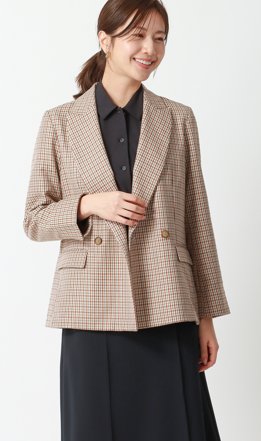 【みんなのブラウス】ゼロプレッシャーブラウス【シャツカラー】【長袖】 ブラック SS