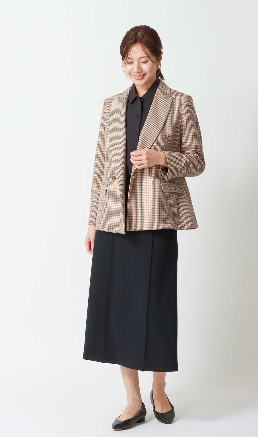 【みんなのブラウス】ゼロプレッシャーブラウス【シャツカラー】【長袖】 ブラック SS