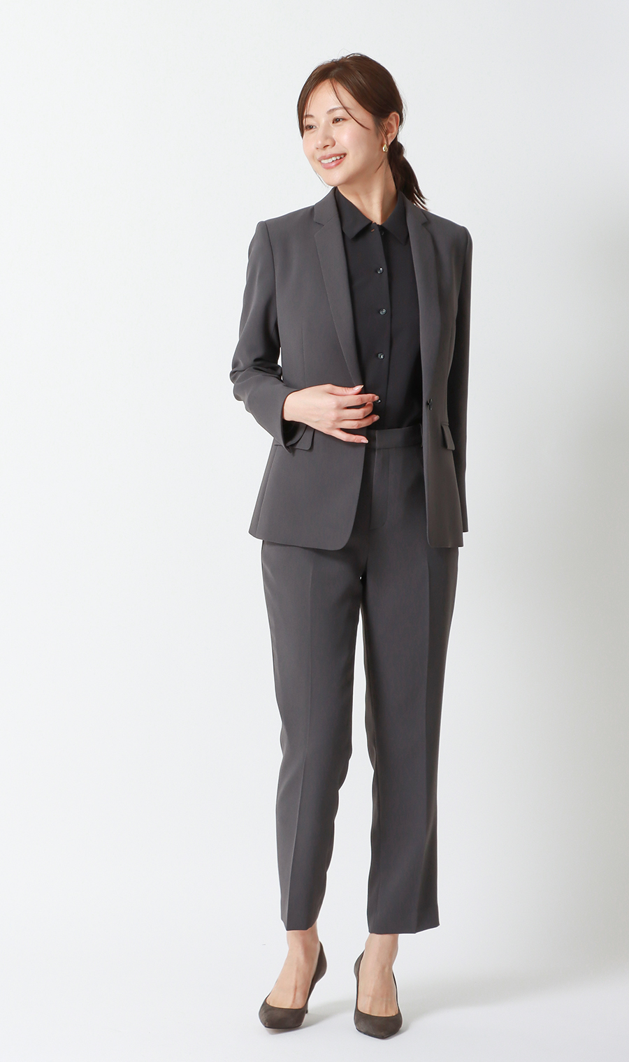 【みんなのブラウス】ゼロプレッシャーブラウス【シャツカラー】【長袖】 ブラック SS