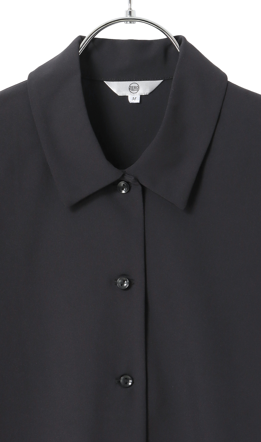 【みんなのブラウス】ゼロプレッシャーブラウス【シャツカラー】【長袖】 ブラック SS