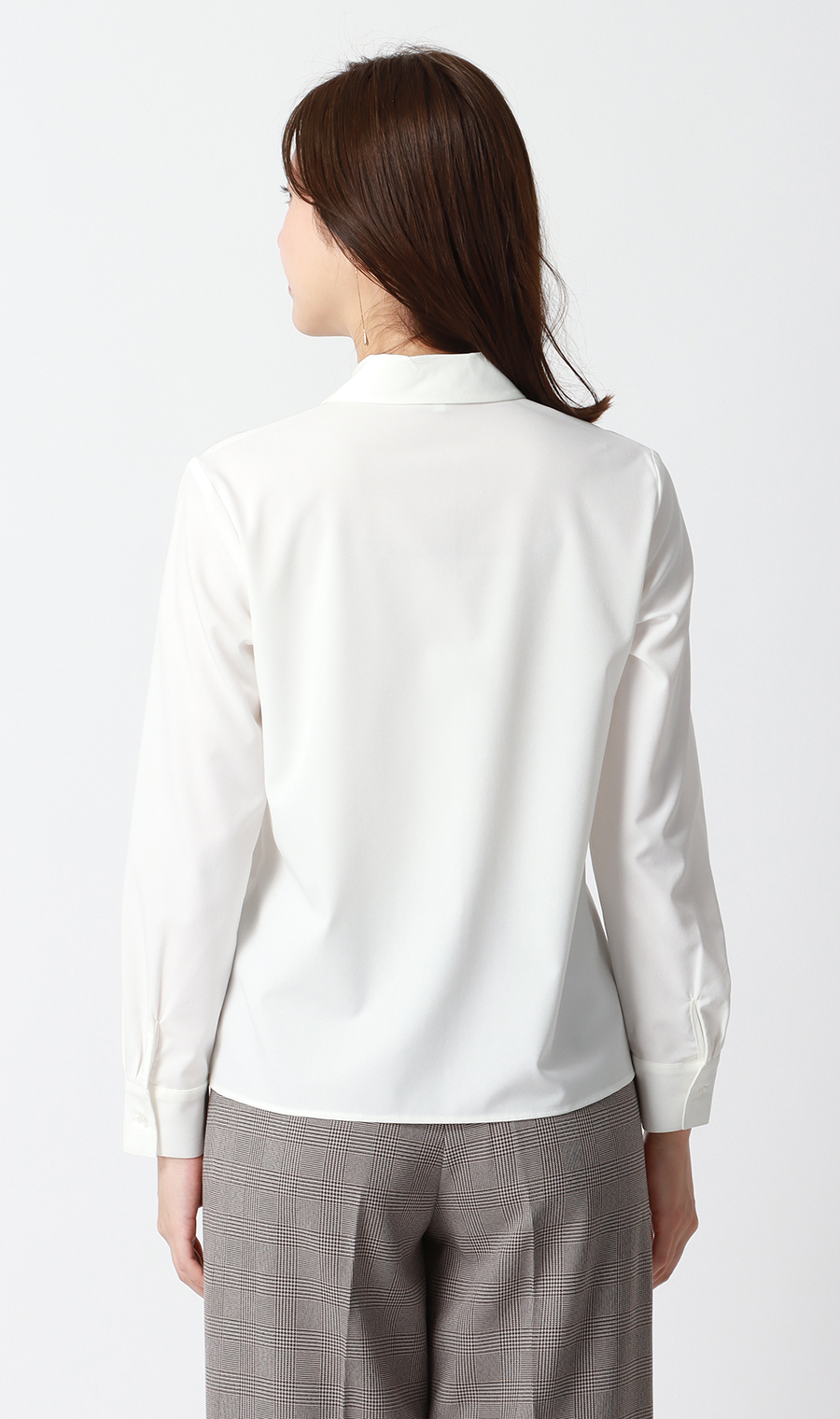 【みんなのブラウス】ゼロプレッシャーブラウス【シャツカラー】【長袖】 ホワイト SS