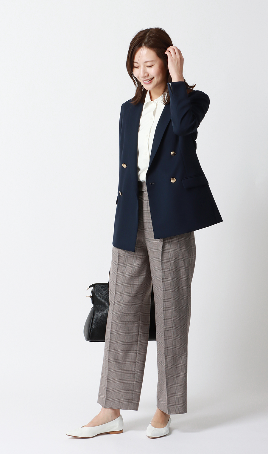 【みんなのブラウス】ゼロプレッシャーブラウス【シャツカラー】【長袖】 ホワイト SS