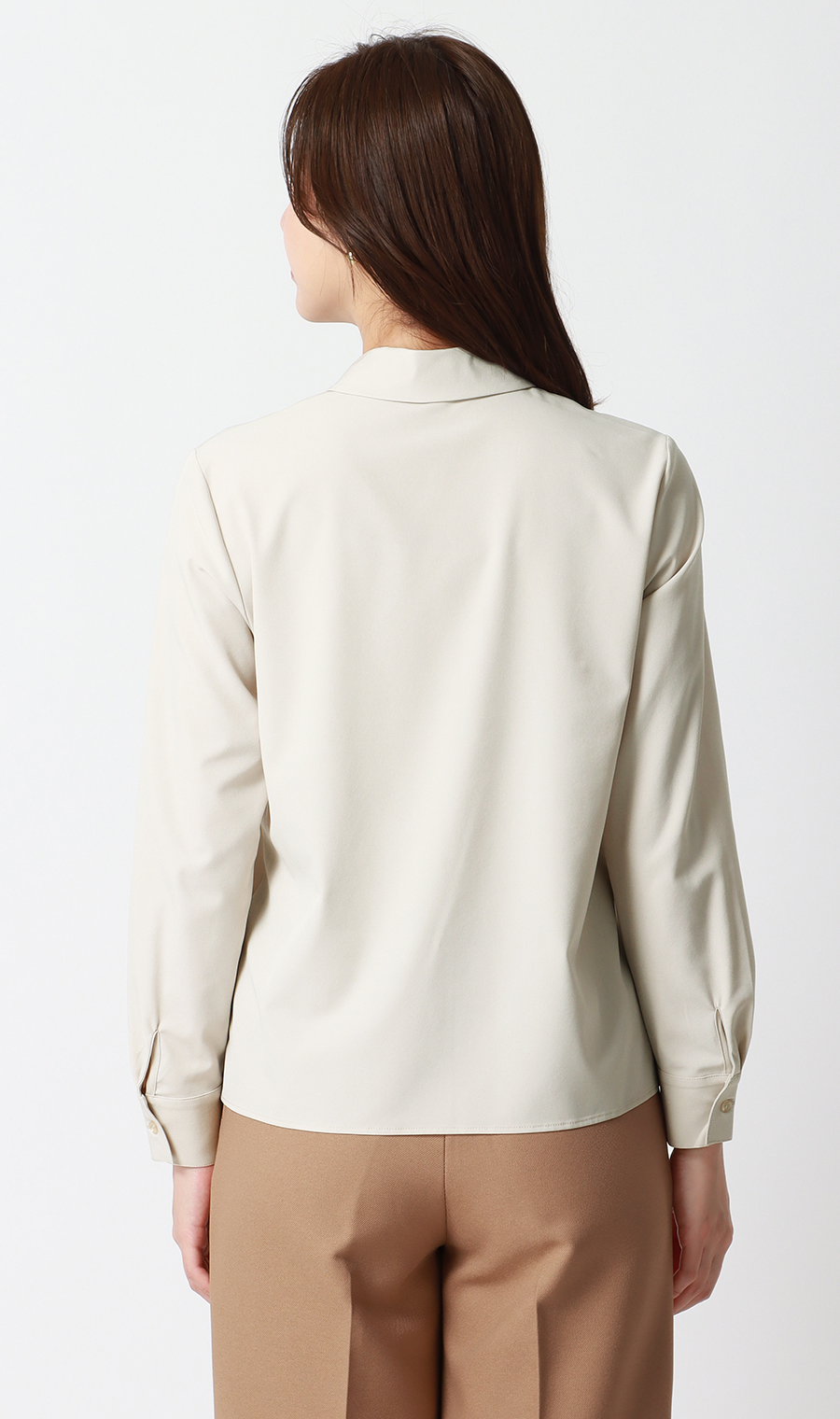 【みんなのブラウス】ゼロプレッシャーブラウス【シャツカラー】【長袖】 ベージュ S