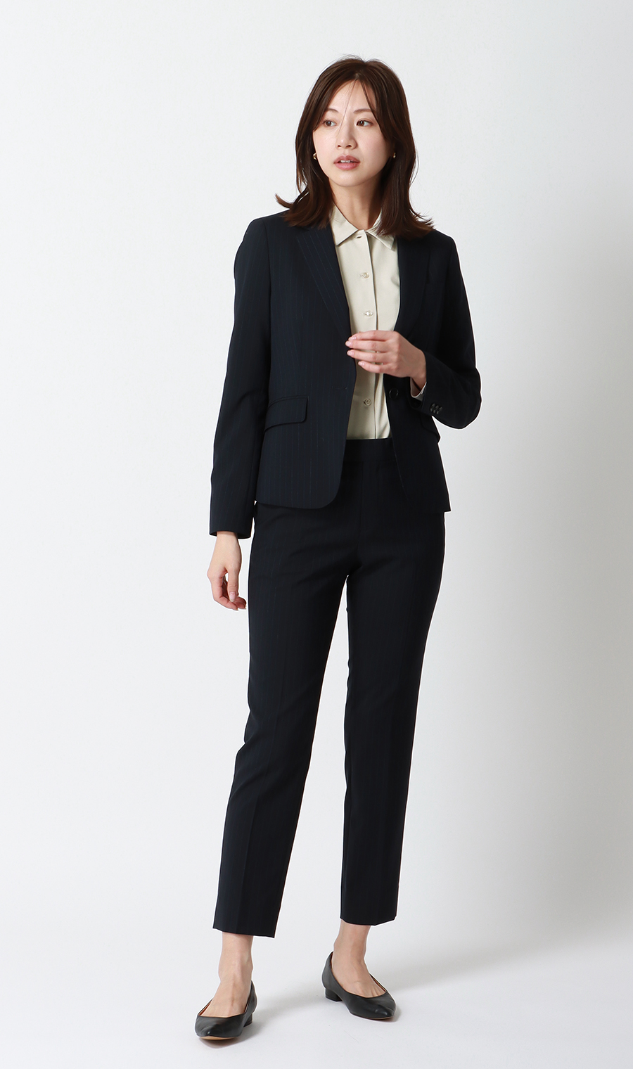 【みんなのブラウス】ゼロプレッシャーブラウス【シャツカラー】【長袖】 ベージュ S