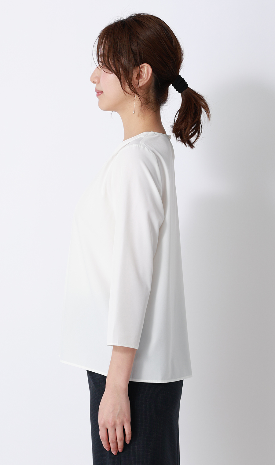 【みんなのブラウス】ゼロプレッシャーブラウス【Vネック】【七分袖】 ホワイト S