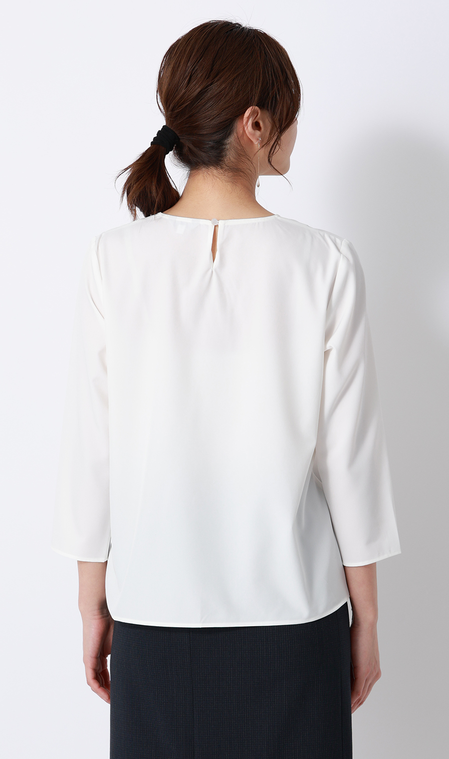 【みんなのブラウス】ゼロプレッシャーブラウス【Vネック】【七分袖】 ホワイト S