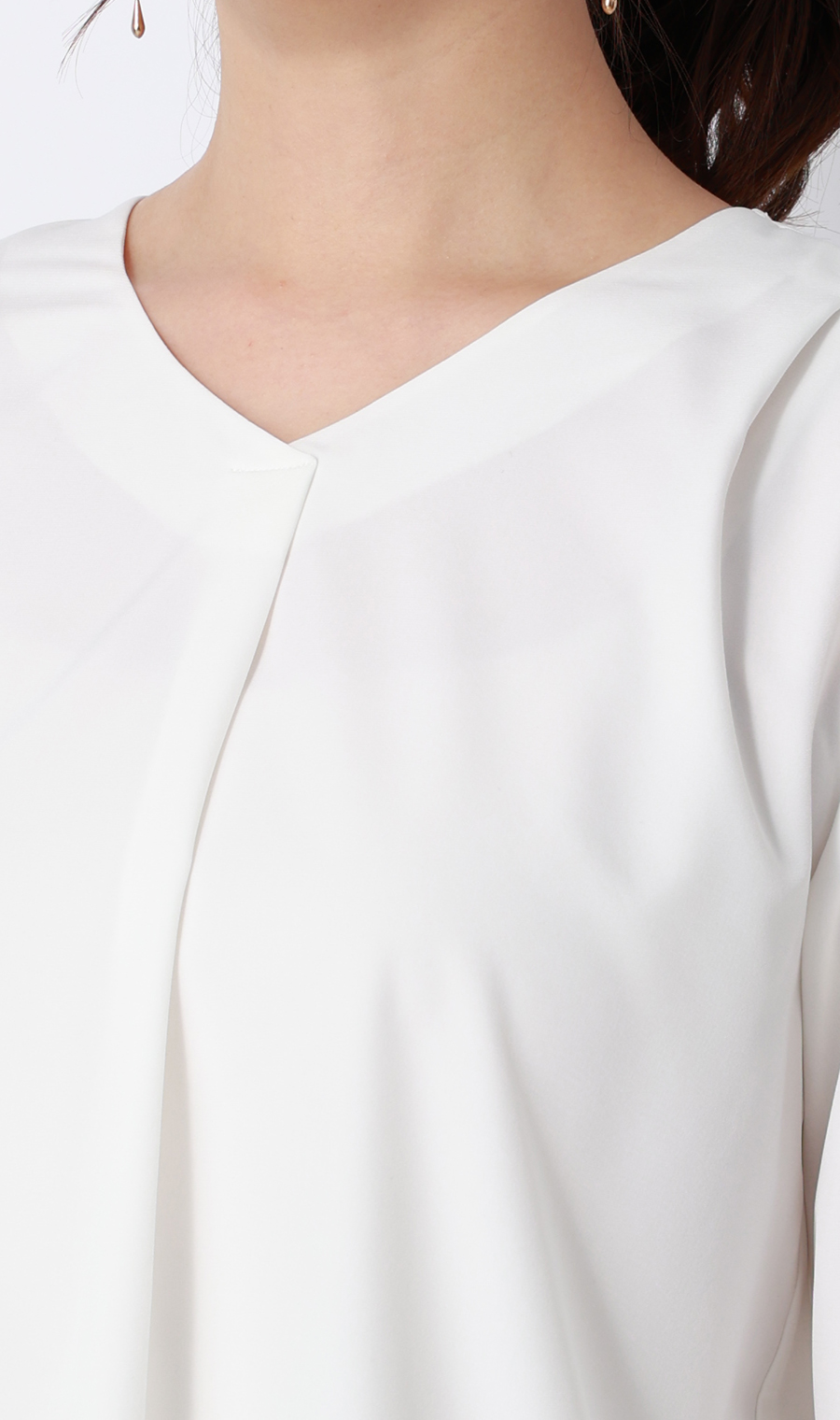 【みんなのブラウス】ゼロプレッシャーブラウス【Vネック】【七分袖】 ホワイト S