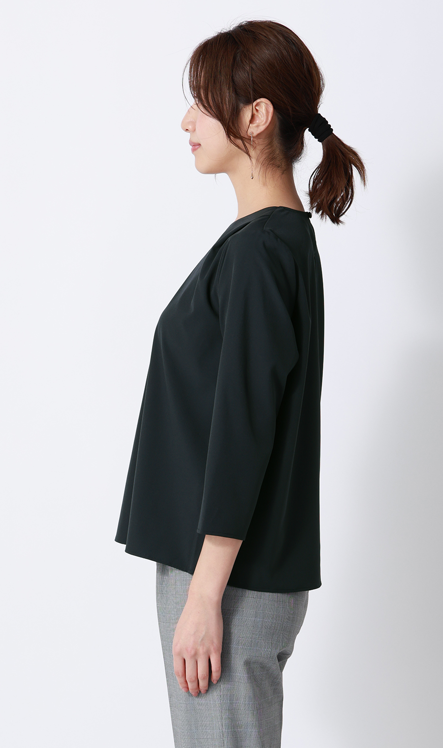 【みんなのブラウス】ゼロプレッシャーブラウス【Vネック】【七分袖】 ネイビー S