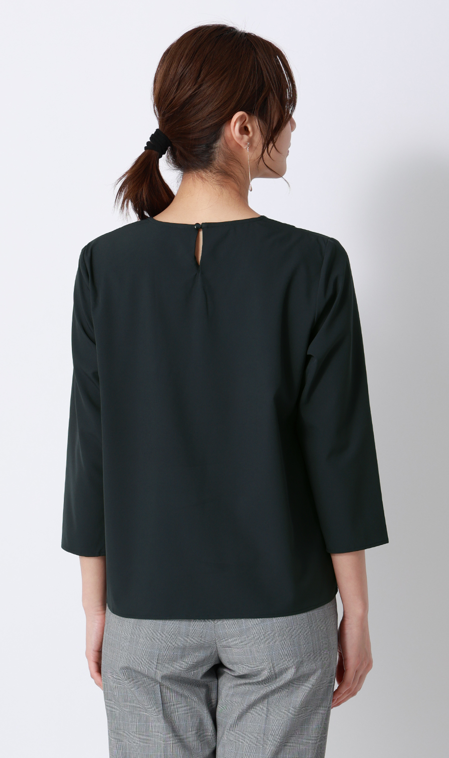 【みんなのブラウス】ゼロプレッシャーブラウス【Vネック】【七分袖】 ネイビー S