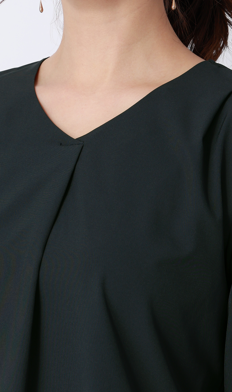 【みんなのブラウス】ゼロプレッシャーブラウス【Vネック】【七分袖】 ネイビー S