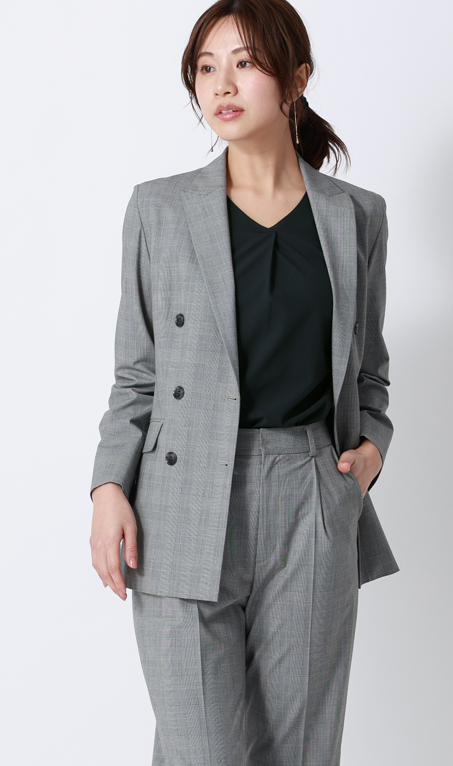 【みんなのブラウス】ゼロプレッシャーブラウス【Vネック】【七分袖】 ネイビー S