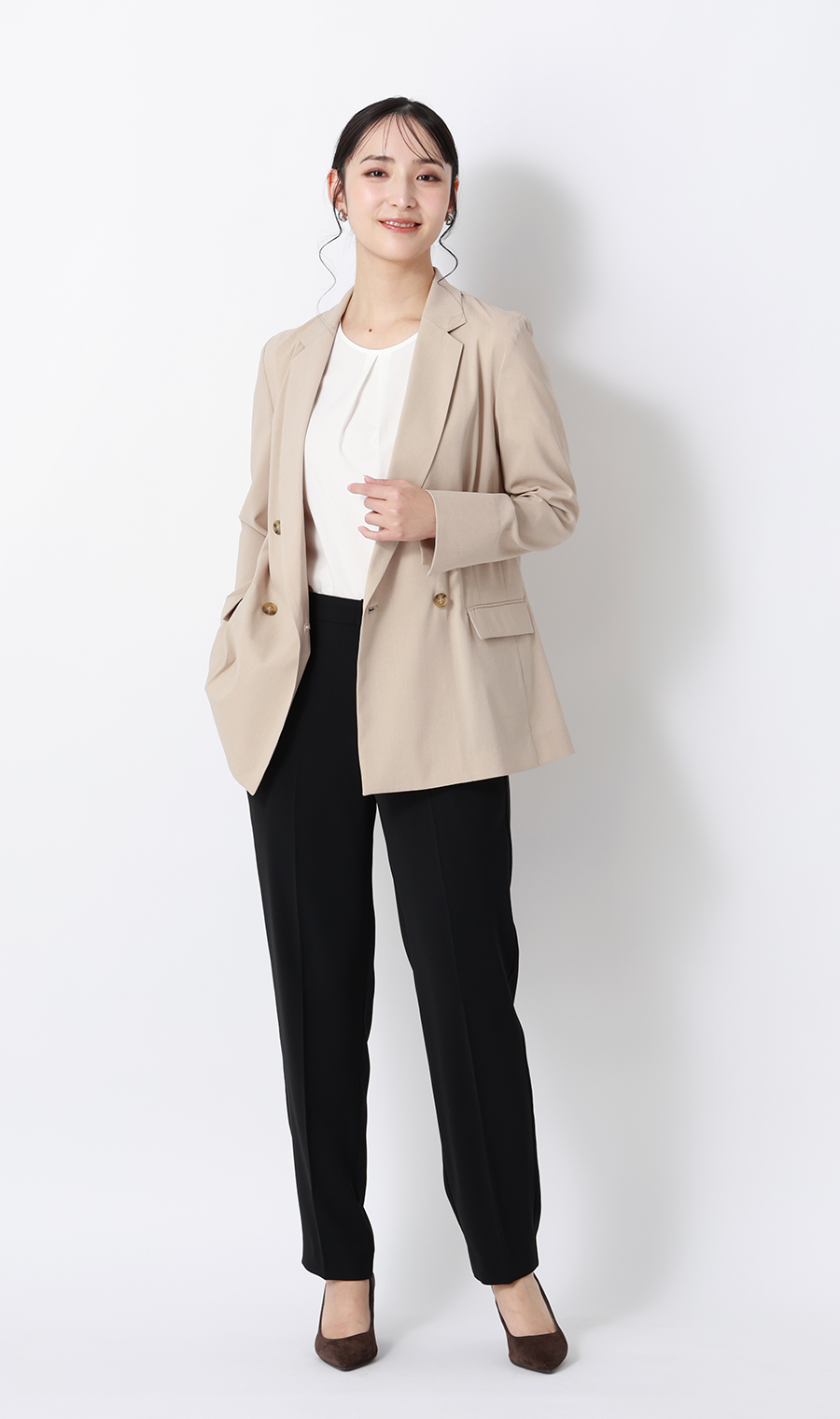 【みんなのブラウス】ゼロプレッシャーブラウス【クルーネック】【半袖】 ホワイト S